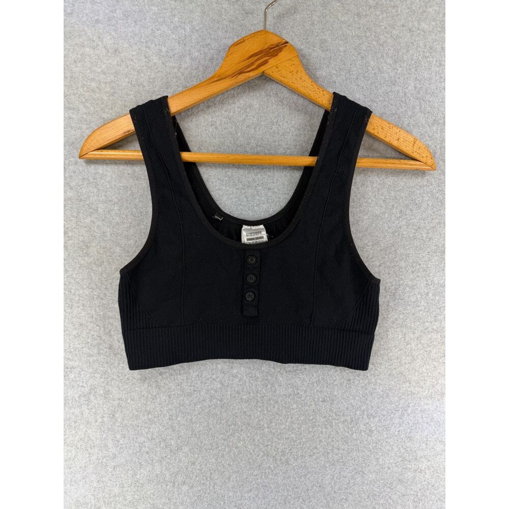 Gymshark Women’s Large Black Seamless Button Front Sports Bra Workout 3773